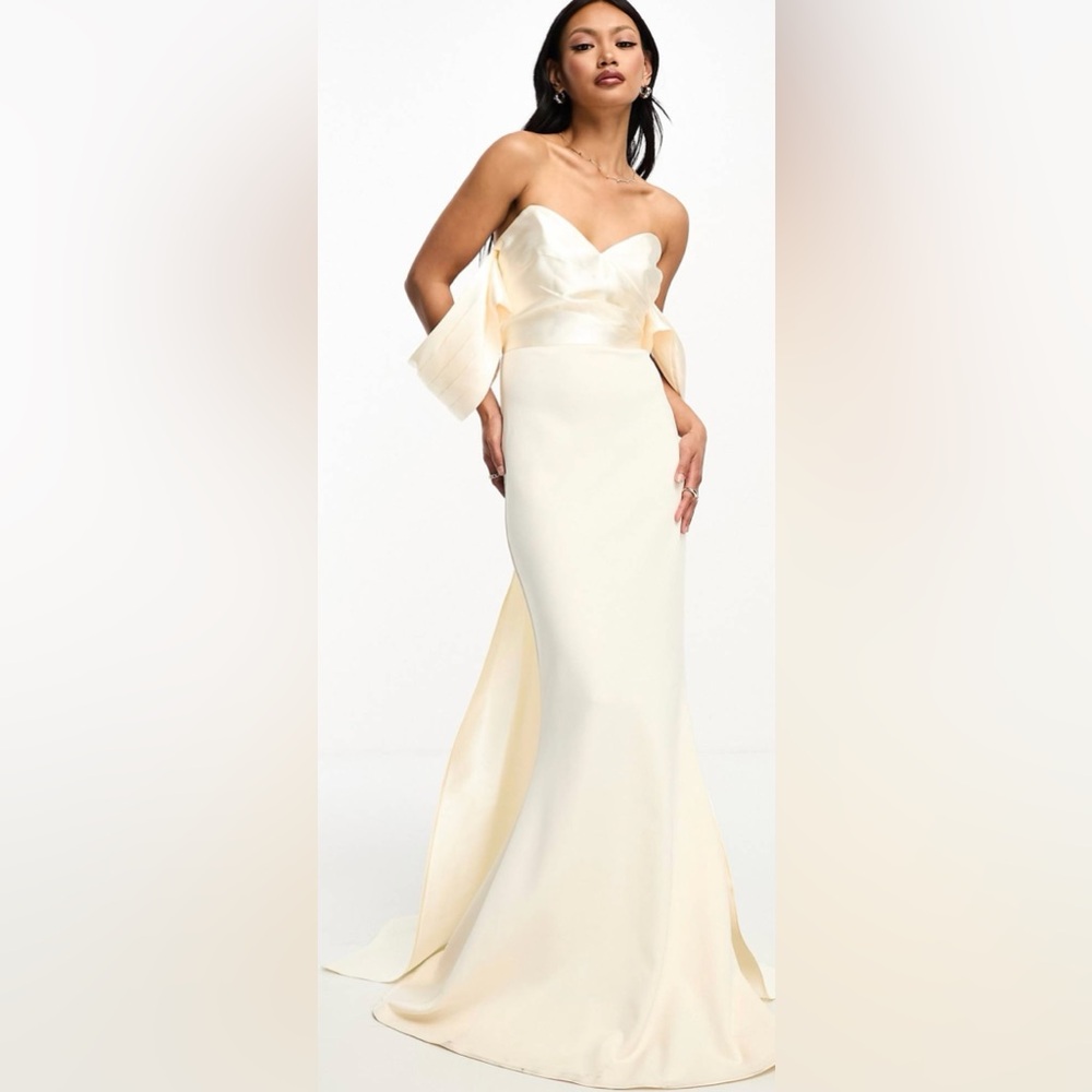 ASOS Design Satin Bandeau Off-Shoulder Dress